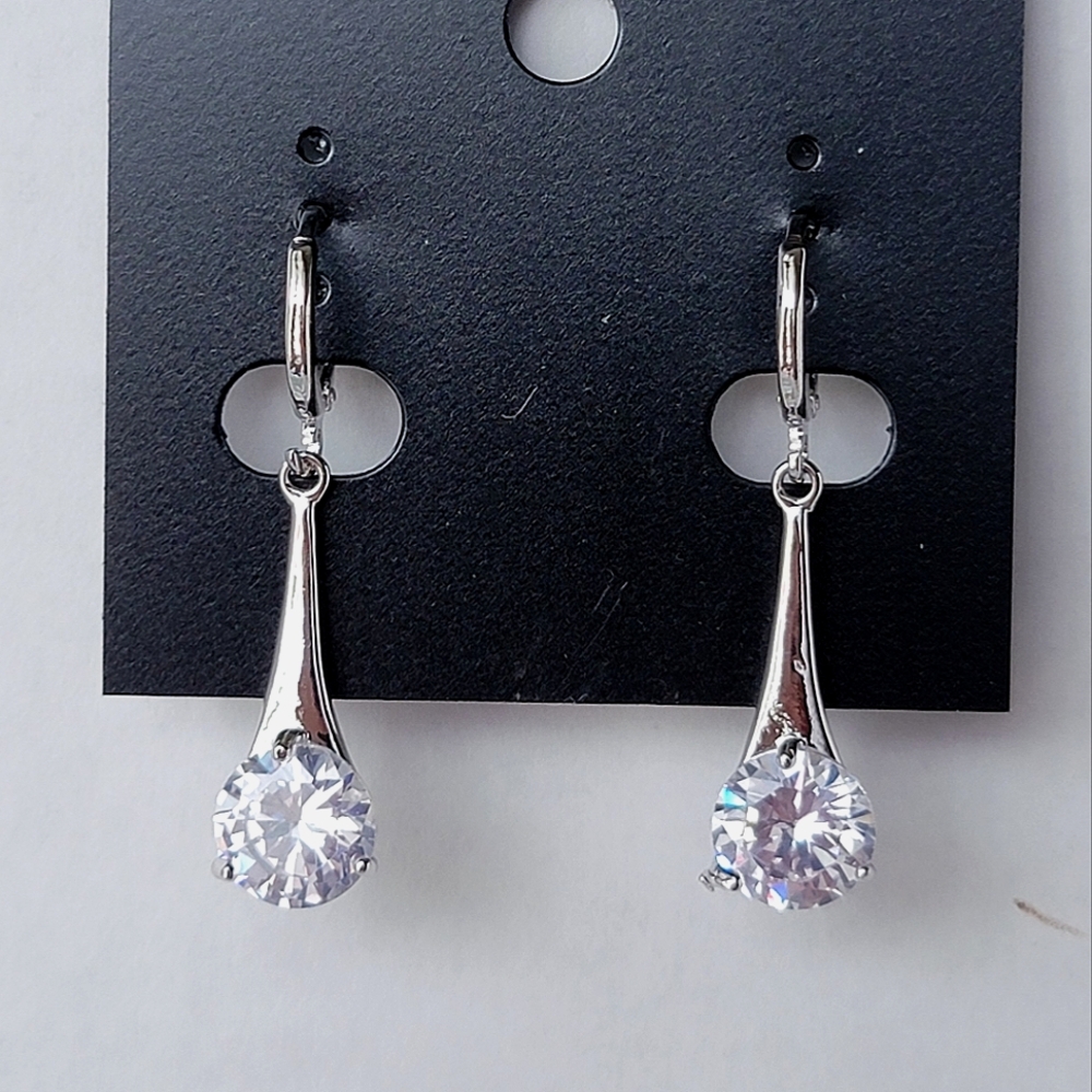 CZ Drop Earrings Silvertone